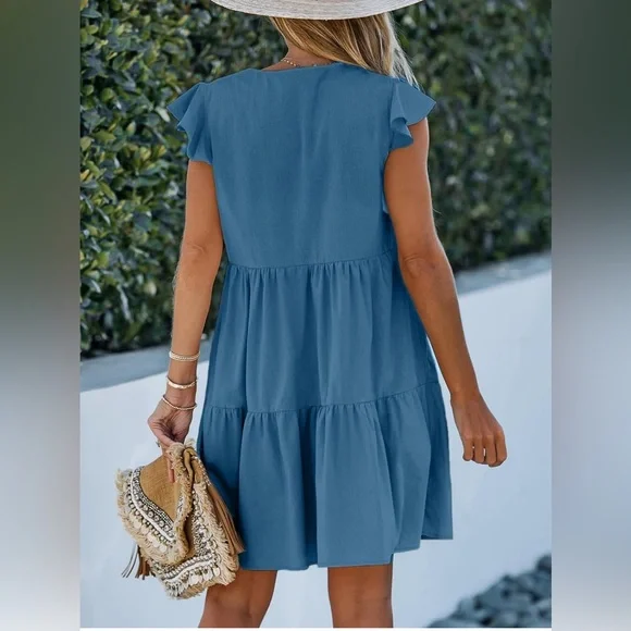 CUPSHE cap sleeve ruffle babydoll dress - Picture 2 of 3